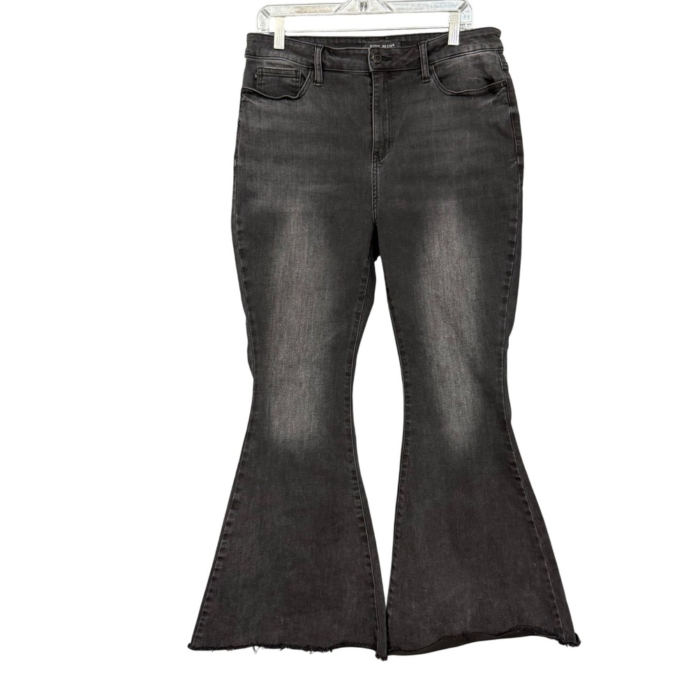 Judy Blue Super Flare Jeans Women 13/31 Black Denim High Rise Raw Hem JB88116